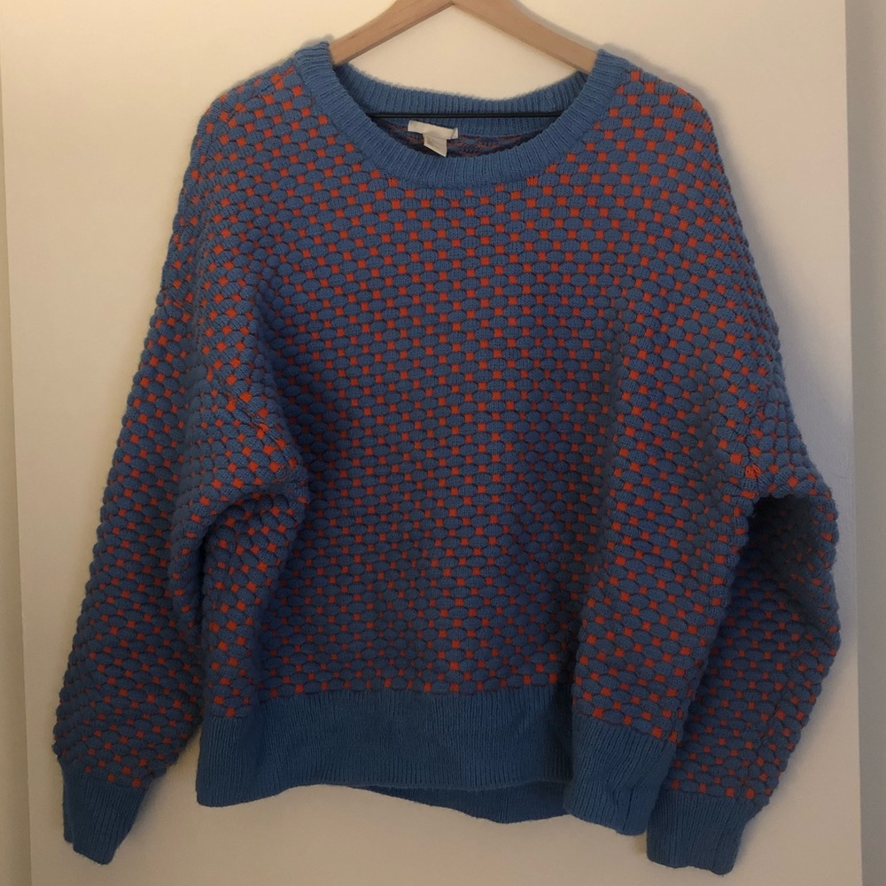 Heavy orange and blue sweater